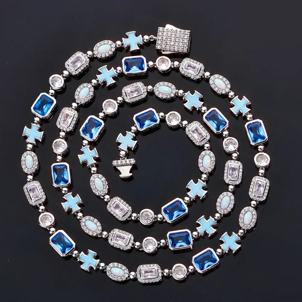 Collier Homme Luxe Hip-Hop Croix - Pendentif Opale Gemme 6mm Plaqué Or - AgorAstrA