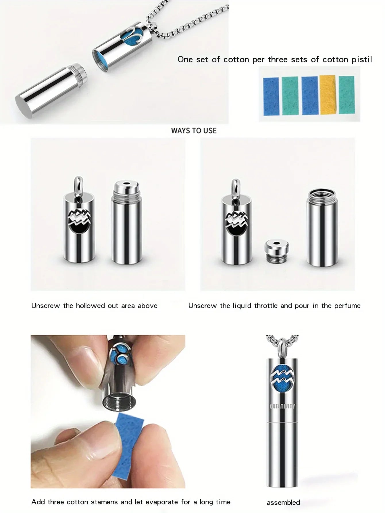 Collier Pendentif Zodiaque Parfum - Acier Inoxydable 304 - Design Fumée Bleue - AgorAstrA