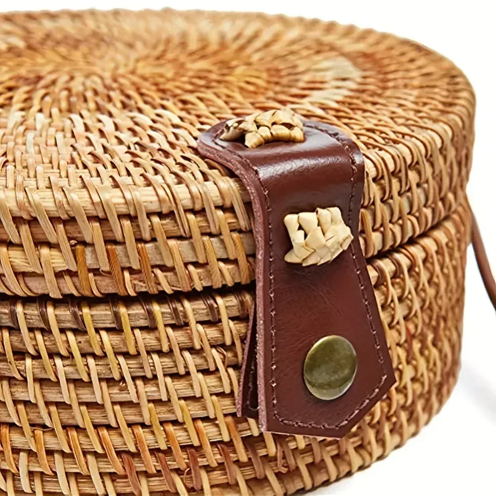Petit sac rond en paille, sac à main simple et décontracté pour femme, sac à main en paille polyvalent - AgorAstrA