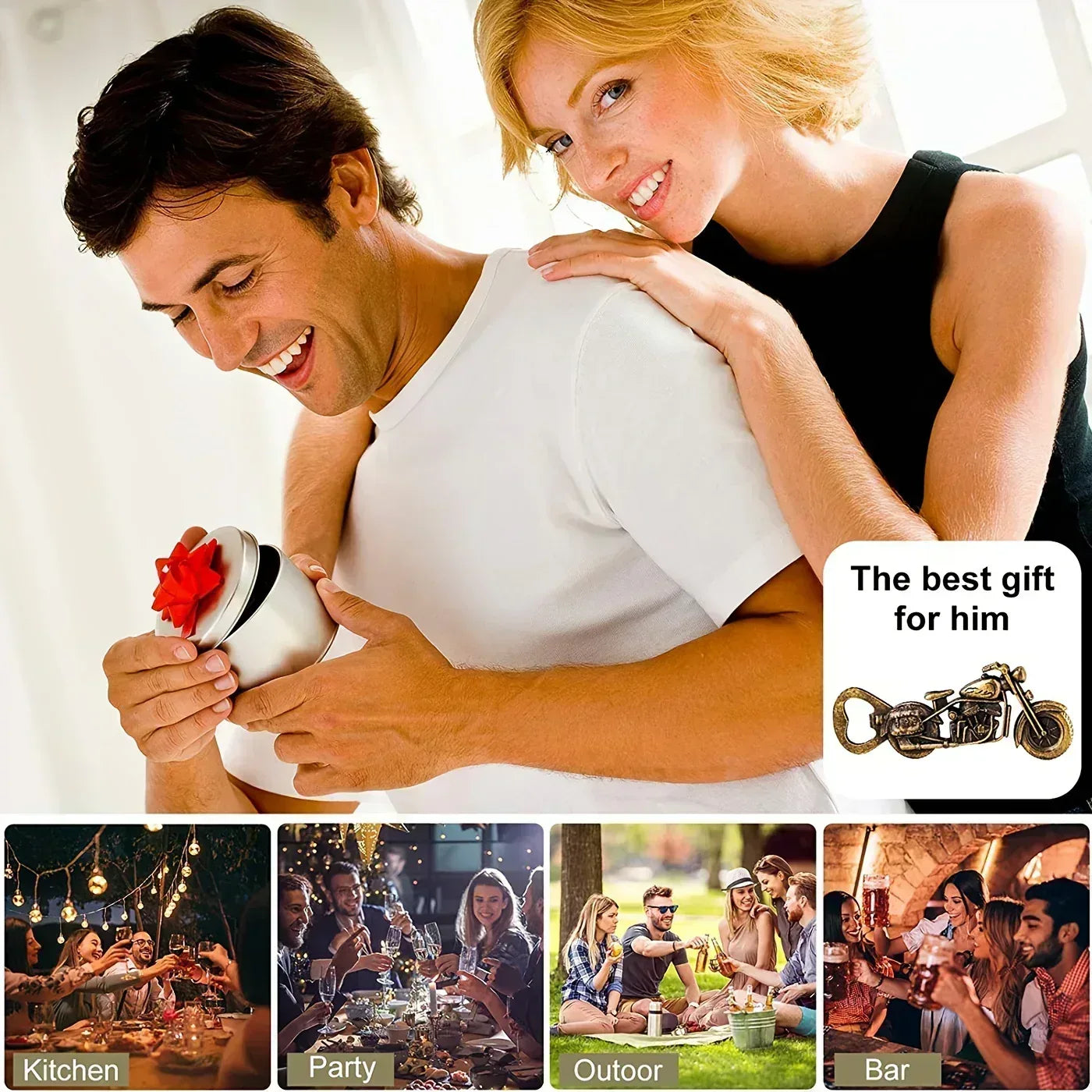 Ouvre-bouteille moto doré (1 pièce) - Cadeau idéal pour les amateurs de bière et les hommes - 12,7 cm x 5,1 cm x 0,8 cm - 85 ml - AgorAstrA