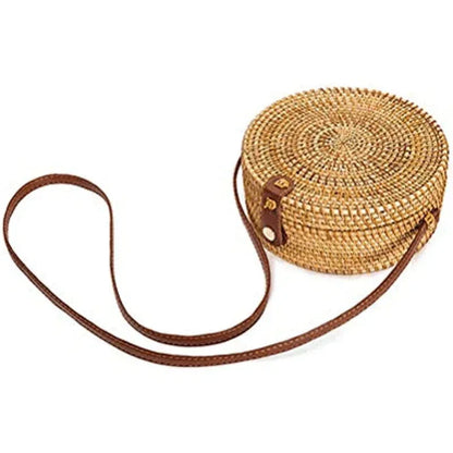 Petit sac rond en paille, sac à main simple et décontracté pour femme, sac à main en paille polyvalent - AgorAstrA
