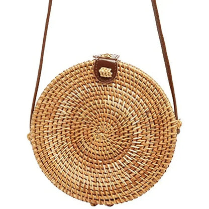 Petit sac rond en paille, sac à main simple et décontracté pour femme, sac à main en paille polyvalent - AgorAstrA
