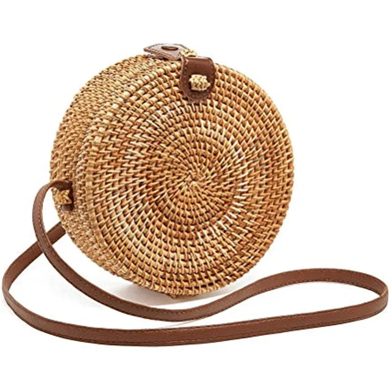 Petit sac rond en paille, sac à main simple et décontracté pour femme, sac à main en paille polyvalent - AgorAstrA