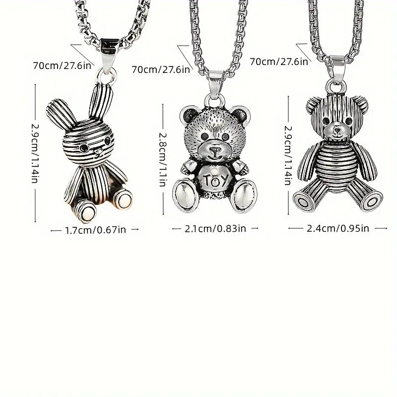 Collier Little Bear en titane 201, pendentif lapin hip-hop, accessoire minimaliste et polyvalent pour homme, chaîne longue de 70 cm (27,56 pouces). - AgorAstrA