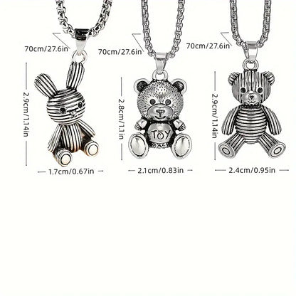 Collier Little Bear en titane 201, pendentif lapin hip-hop, accessoire minimaliste et polyvalent pour homme, chaîne longue de 70 cm (27,56 pouces). - AgorAstrA