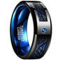 Bague Homme Tungstène Fibre Carbone Bleue Dragon Noir 8mm Zircon - AgorAstrA