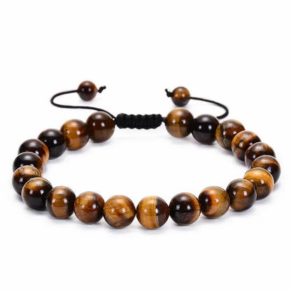 Bracelet Homme Œil de Tigre 8mm - Pierre Naturelle et Lave - Fait Main - AgorAstrA