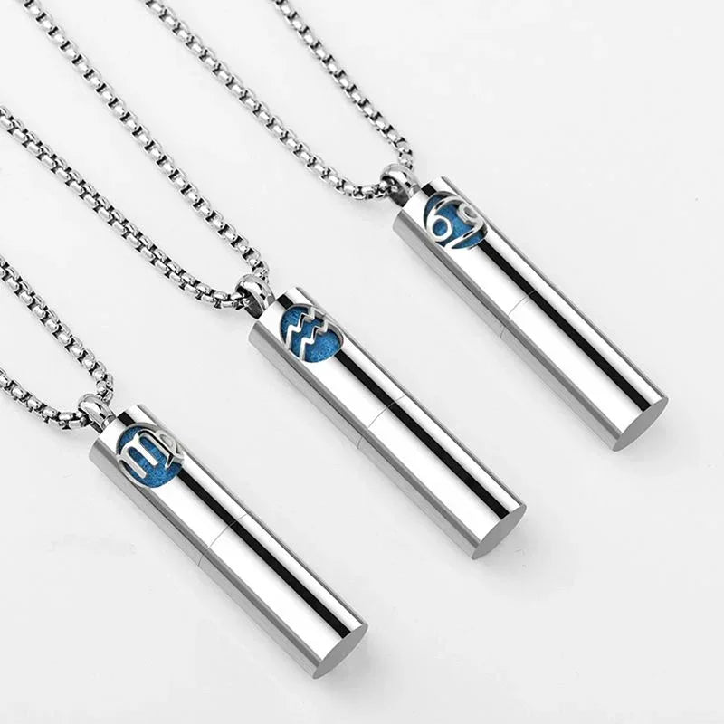 Collier Pendentif Zodiaque Parfum - Acier Inoxydable 304 - Design Fumée Bleue - AgorAstrA