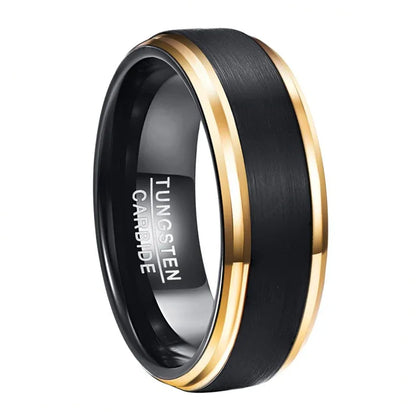 Bague pour homme en tungstène, 8 mm de largeur, plaquée sous vide, bord doré, surface noire mate, tailles américaines 7 à 15. - AgorAstrA