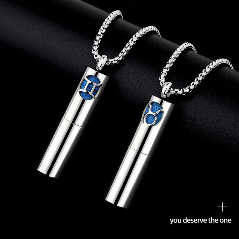 Collier Pendentif Zodiaque Parfum - Acier Inoxydable 304 - Design Fumée Bleue - AgorAstrA