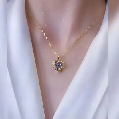 Collier Cœur Iridescent - Alliage Doré, Pendentif Cœur Coloré et Scintillant, Accents de Zirconium Cubique, Chaîne Fine Mode - AgorAstrA