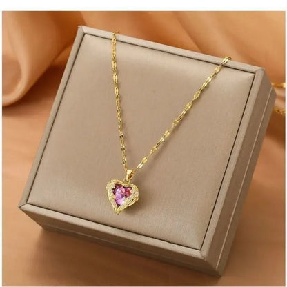 Collier Cœur Iridescent - Alliage Doré, Pendentif Cœur Coloré et Scintillant, Accents de Zirconium Cubique, Chaîne Fine Mode - AgorAstrA