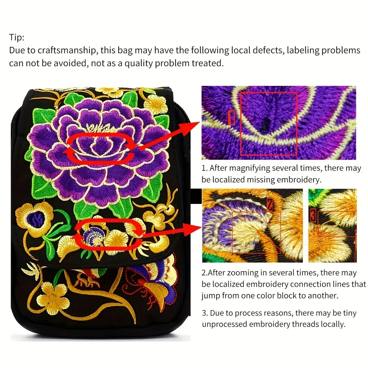 Sac bandoulière brodé pour femme, mini sac à bandoulière, portefeuille portable double compartiment, pochette pour téléphone - AgorAstrA