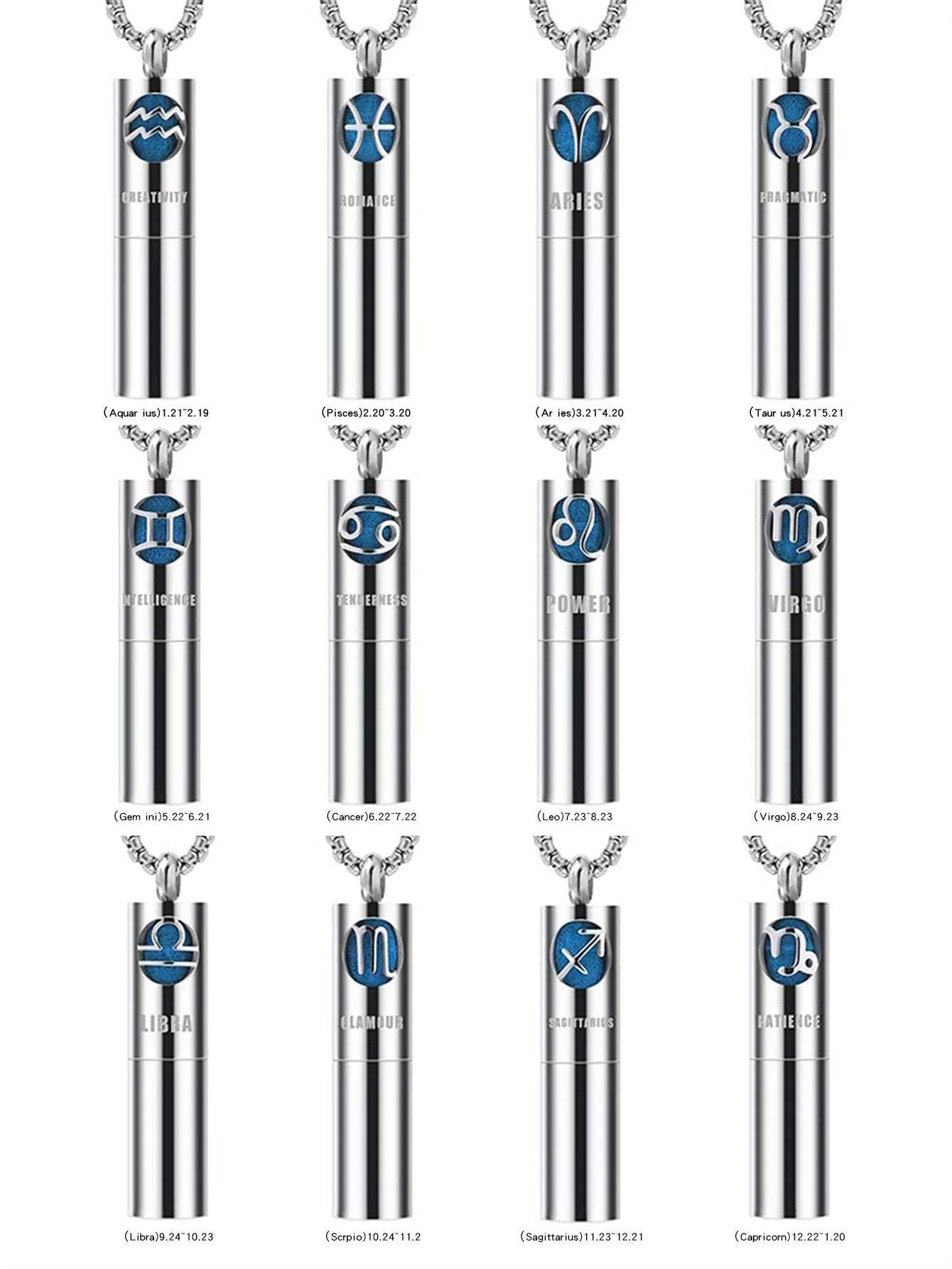 Collier Pendentif Zodiaque Parfum - Acier Inoxydable 304 - Design Fumée Bleue - AgorAstrA