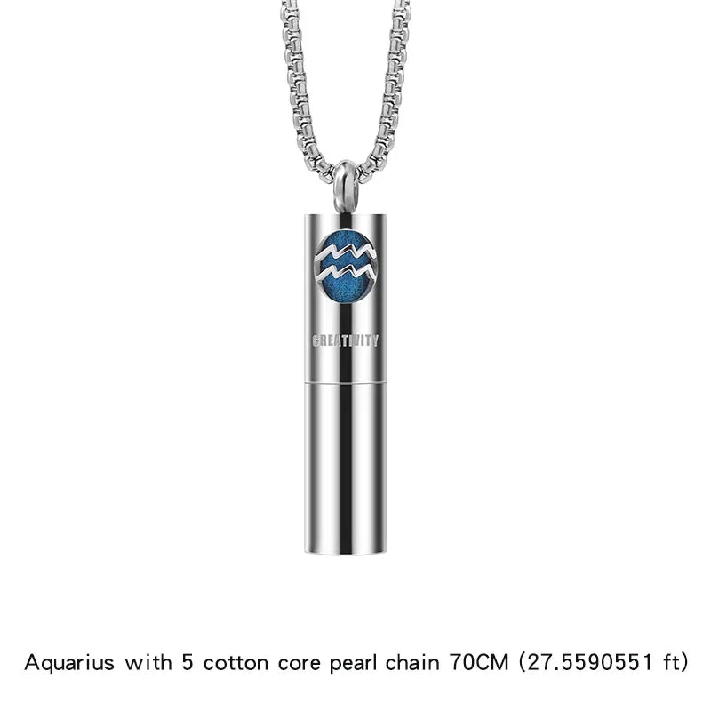 Collier Pendentif Zodiaque Parfum - Acier Inoxydable 304 - Design Fumée Bleue - AgorAstrA
