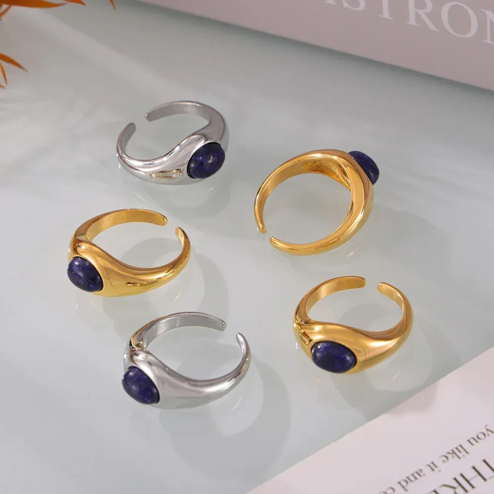 Bague Index Minimaliste Lapis Lazuli - Acier Titane Plaqué Or - Design Mode - AgorAstrA