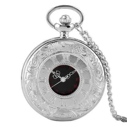 Montre de poche unisexe vintage noire à chiffres romains, style steampunk, avec pendentif et chaîne - Cadeau P427 - AgorAstrA