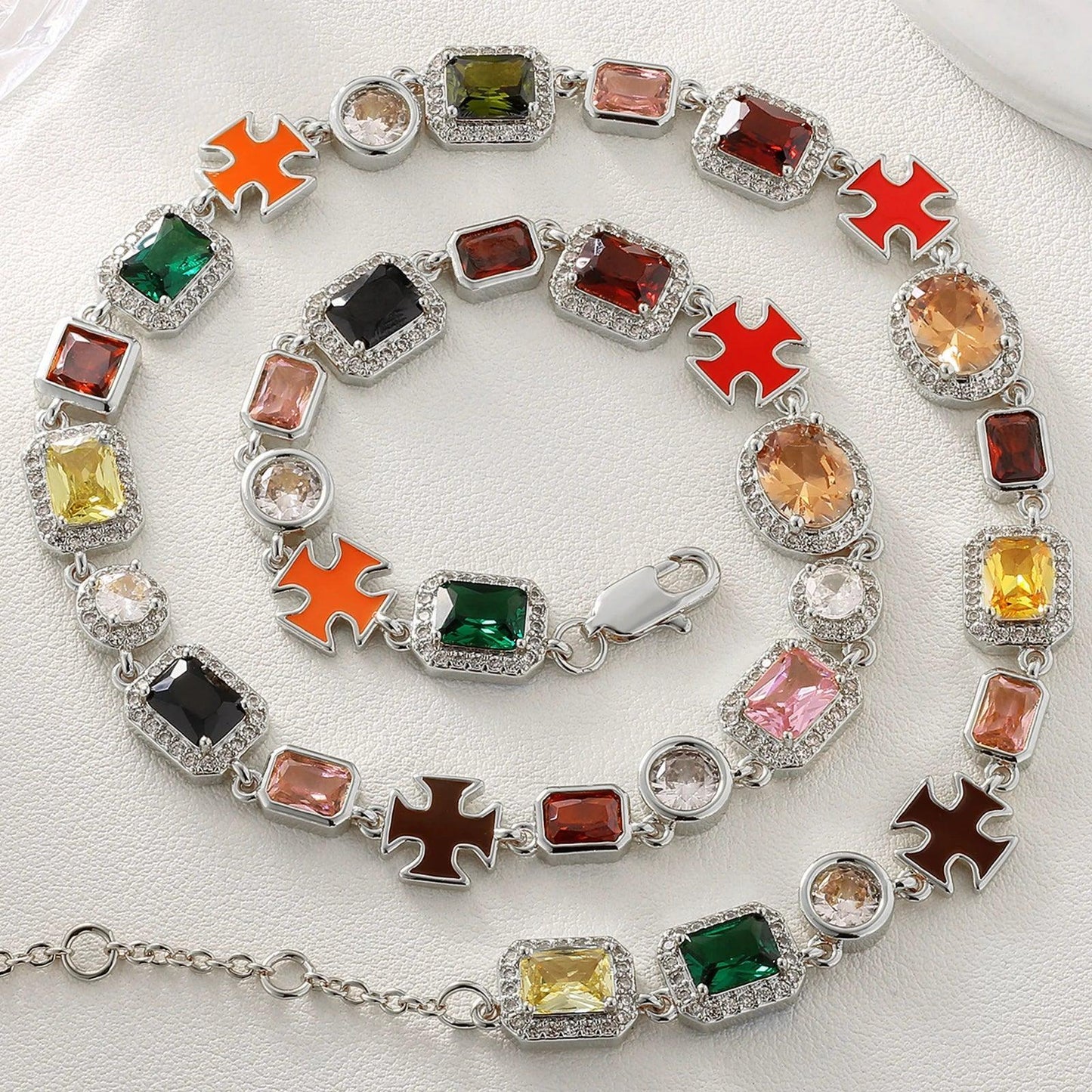 Collier ras du cou orné de pierres multicolores scintillantes CZ 5A, bijou de soirée et de bal - AgorAstrA