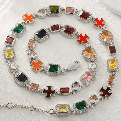 Collier ras du cou orné de pierres multicolores scintillantes CZ 5A, bijou de soirée et de bal - AgorAstrA