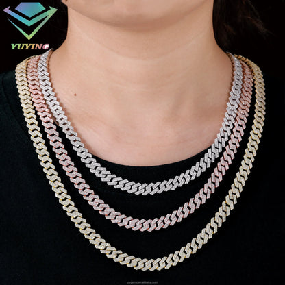 Yu Ying Gems - Colliers à maillons cubains en argent massif 925 sertis de diamants et de moissanites, disponibles en largeurs de 8 mm, 10 mm et 12 mm, pour bijoux hip-hop - AgorAstrA