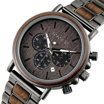 Montre Homme BOBO BIRD Bois Chronographe - Style Militaire Coffret Cadeau - AgorAstrA