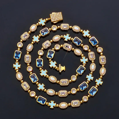 Collier Homme Luxe Hip-Hop Croix - Pendentif Opale Gemme 6mm Plaqué Or - AgorAstrA