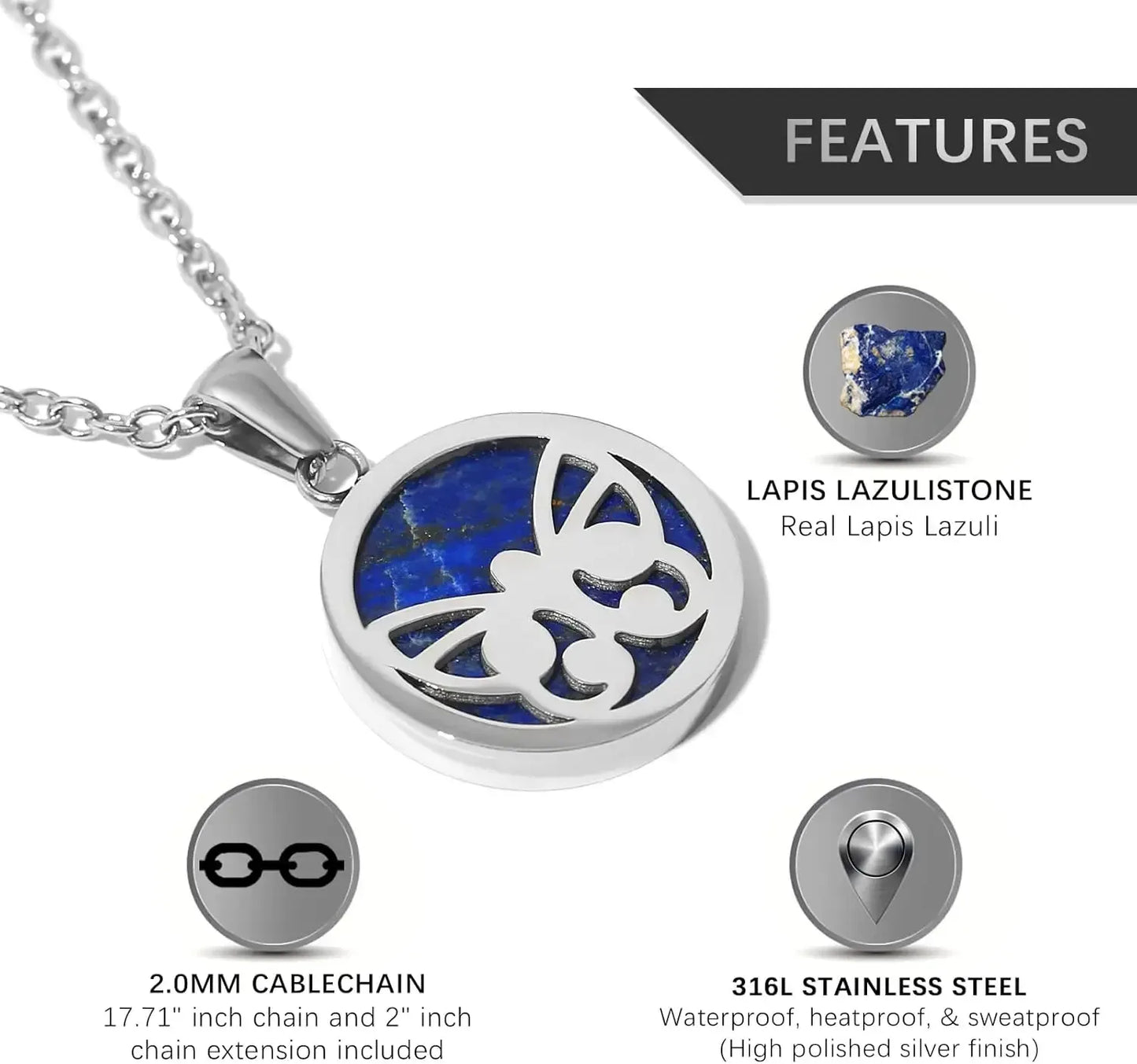 Collier Papillon TG - Pendentif Lapis Lazuli - Acier Inoxydable 45cm - Artisanal Premium - AgorAstrA
