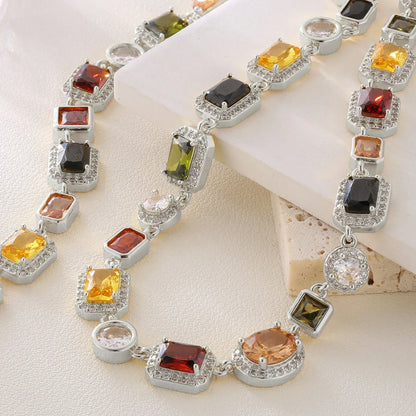 Collier ras du cou orné de pierres multicolores scintillantes CZ 5A, bijou de soirée et de bal - AgorAstrA