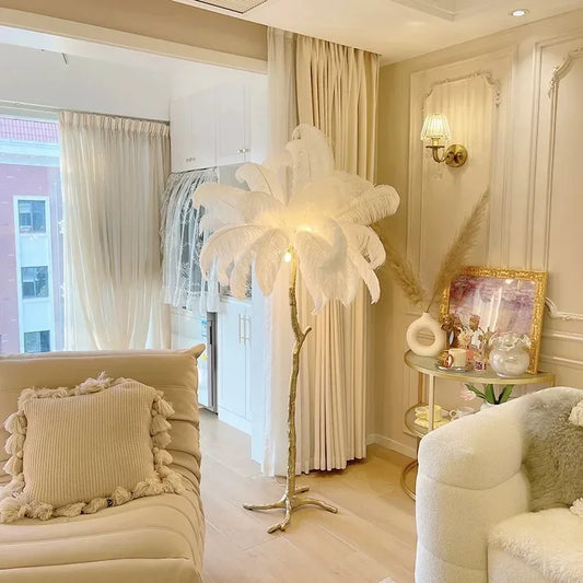 Lampadaire Nordique Branches Arbre LED Plumes Autruche Salon Déco - AgorAstrA