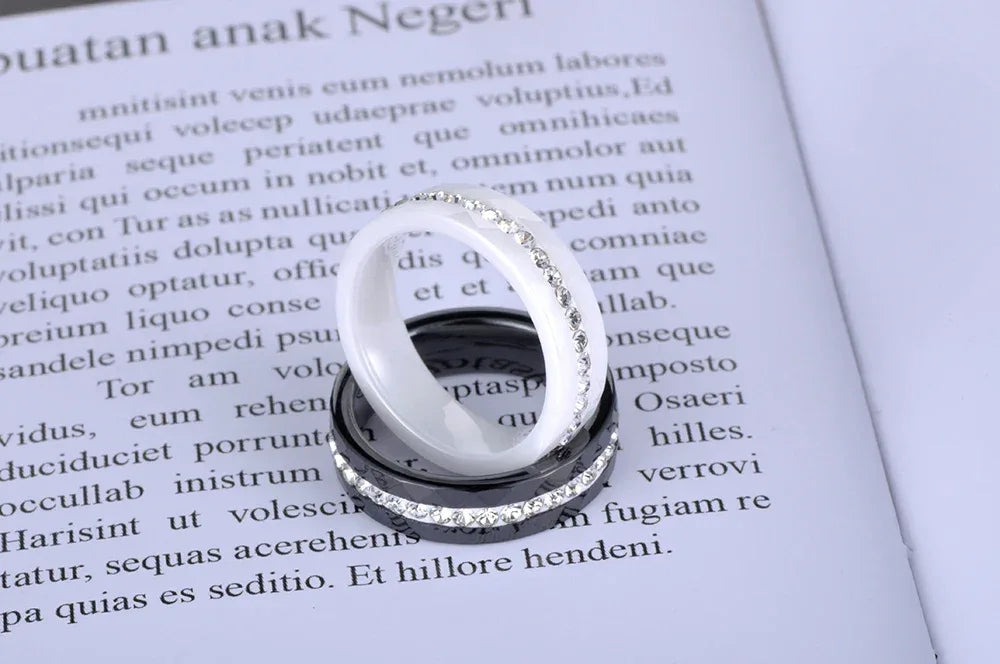 Bagues en céramique taillée noir et blanc tendance Lokaer, bijoux classiques de mariage et de fiançailles pour femmes, Anneaux Anillos R18014 - AgorAstrA