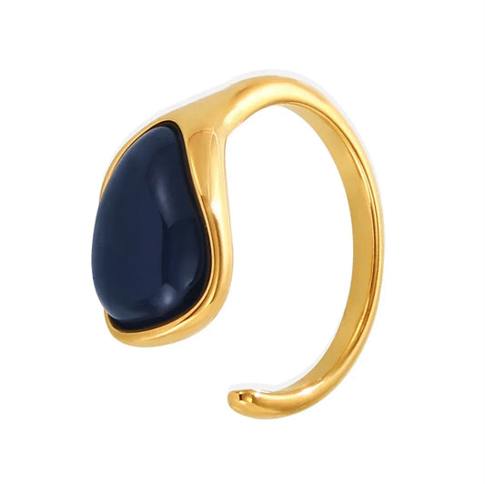 Bague Goutte d'Eau Lapis Or Bleu - Résine Pin - Ajustable Tendance - AgorAstrA