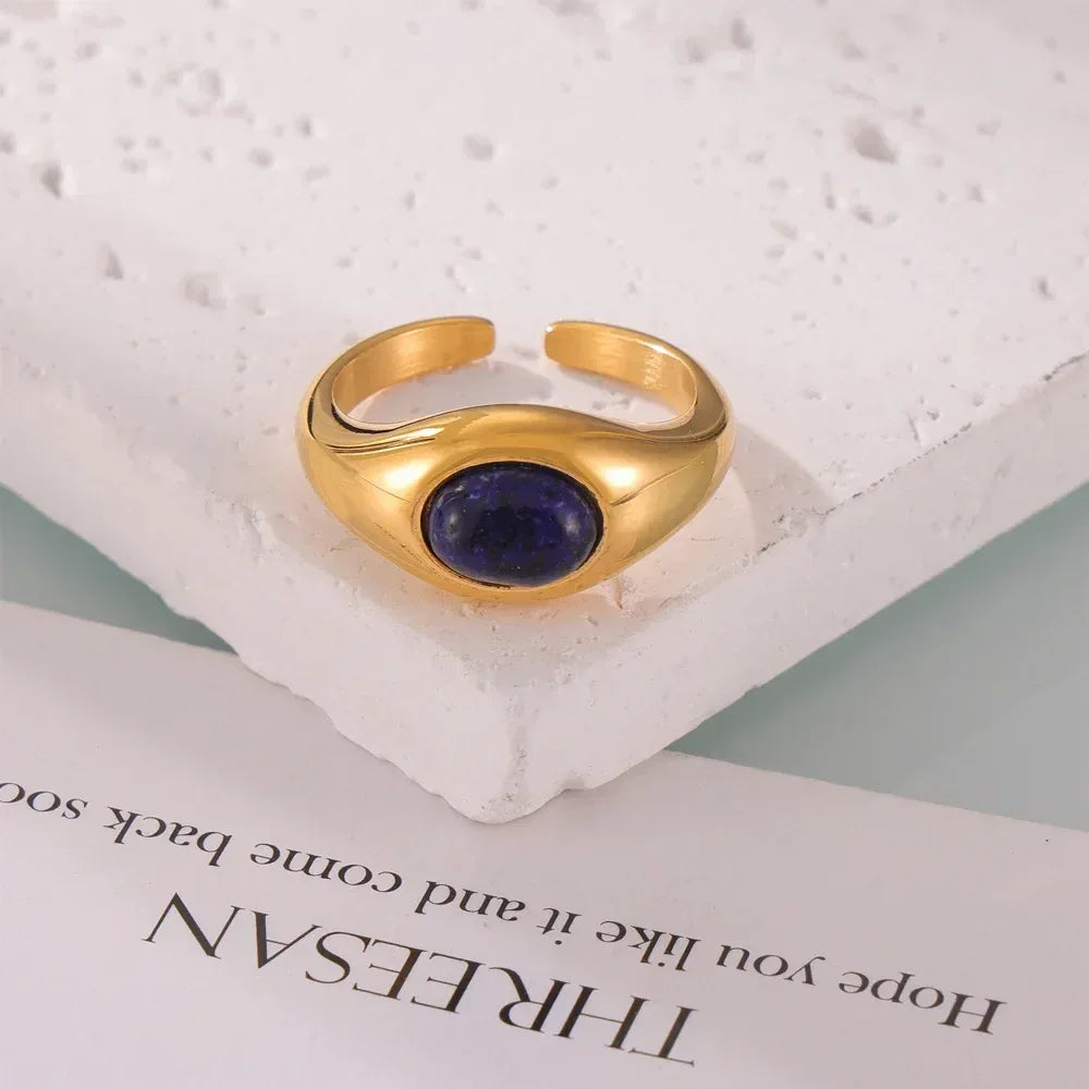 Bague Index Minimaliste Lapis Lazuli - Acier Titane Plaqué Or - Design Mode - AgorAstrA