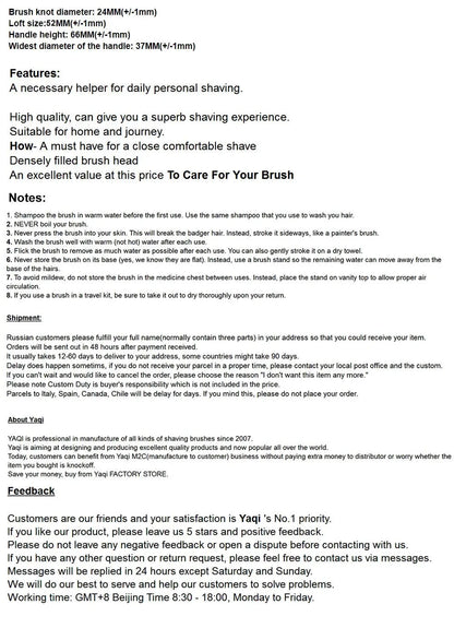 Pinceau Rasage Homme Yaqi Shayish 24mm - Blaireau Barbe Premium - AgorAstrA