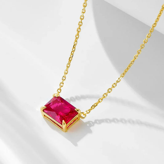 Collier pendentif classique avec pierre rouge, zircon cubique et rubis pour femme - AgorAstrA