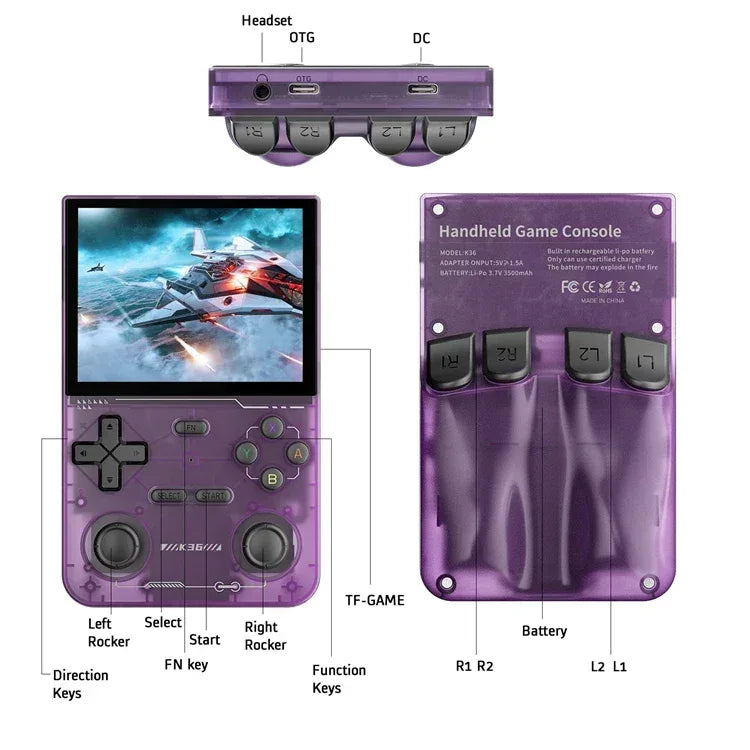 Console Portable Rétro K36 Écran IPS 3.5" Linux 64Go 16000 Jeux R36S - AgorAstrA