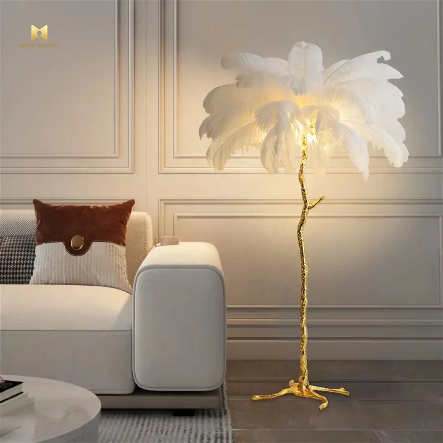Lampadaire Nordique Branches Arbre LED Plumes Autruche Salon Déco - AgorAstrA