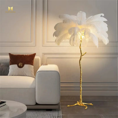 Lampadaire Nordique Branches Arbre LED Plumes Autruche Salon Déco - AgorAstrA