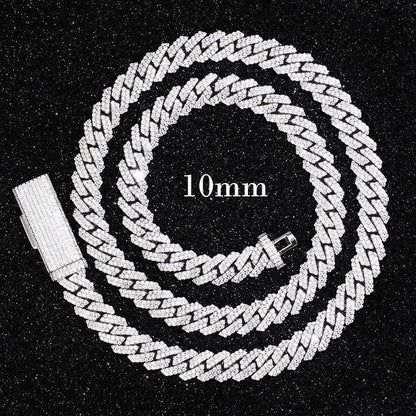 Yu Ying Gems - Colliers à maillons cubains en argent massif 925 sertis de diamants et de moissanites, disponibles en largeurs de 8 mm, 10 mm et 12 mm, pour bijoux hip-hop - AgorAstrA