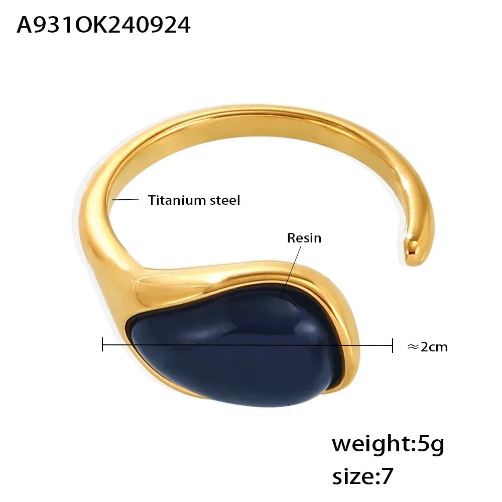 Bague Goutte d'Eau Lapis Or Bleu - Résine Pin - Ajustable Tendance - AgorAstrA