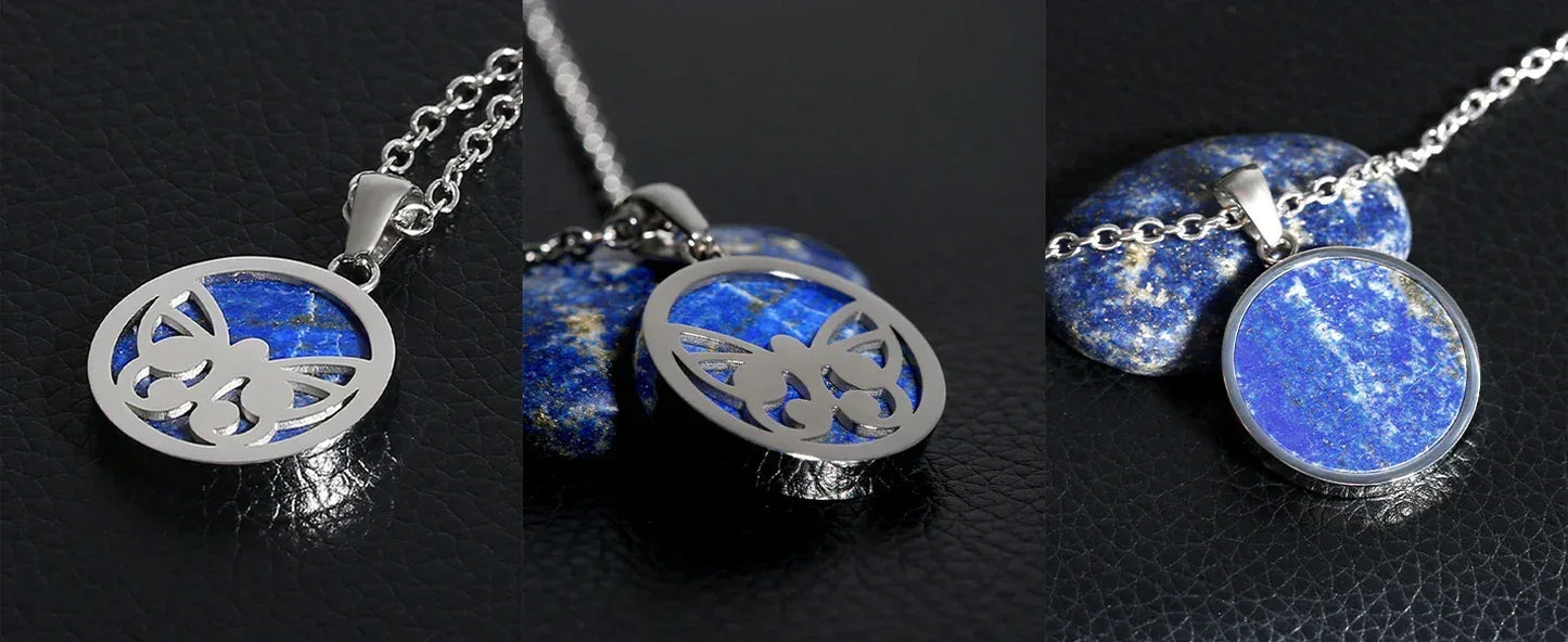 Collier Papillon TG - Pendentif Lapis Lazuli - Acier Inoxydable 45cm - Artisanal Premium - AgorAstrA