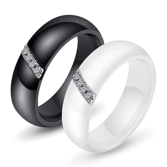 Bague Céramique Femme Noir et Blanc - Zircon Incrusté Acier Inoxydable - AgorAstrA