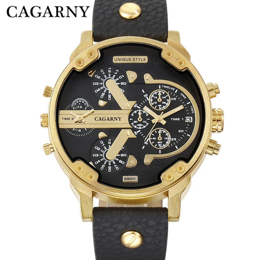 Montres pour hommes Cagarny, montres-bracelets à quartz tendance pour hommes, grande montre élégante avec bracelet en cuir, affichage 2 temps, style militaire, Relogio Masculino D6820 - AgorAstrA
