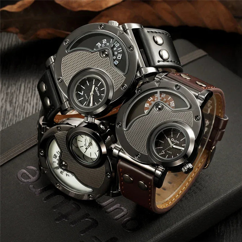 Montres de luxe Oulm pour homme, marque de créateur, double fuseau horaire, montre à quartz, montre décontractée en cuir, montre de sport pour homme, relogio masculino - AgorAstrA
