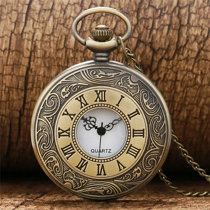 Montre de poche unisexe vintage noire à chiffres romains, style steampunk, avec pendentif et chaîne - Cadeau P427 - AgorAstrA