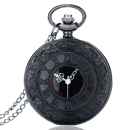 Montre de poche unisexe vintage noire à chiffres romains, style steampunk, avec pendentif et chaîne - Cadeau P427 - AgorAstrA