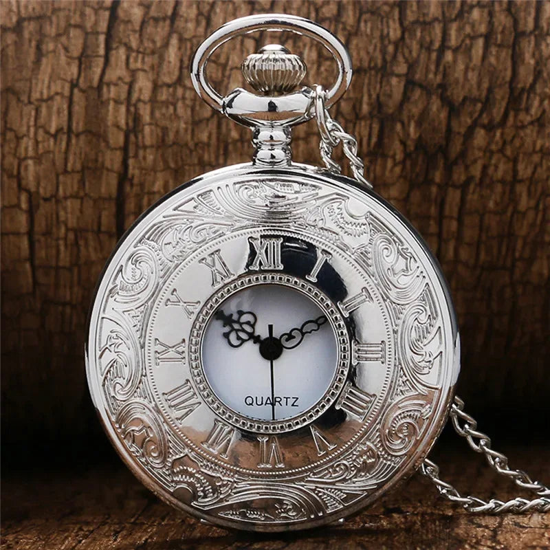 Montre de poche unisexe vintage noire à chiffres romains, style steampunk, avec pendentif et chaîne - Cadeau P427 - AgorAstrA