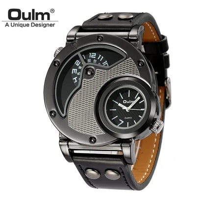 Montres de luxe Oulm pour homme, marque de créateur, double fuseau horaire, montre à quartz, montre décontractée en cuir, montre de sport pour homme, relogio masculino - AgorAstrA