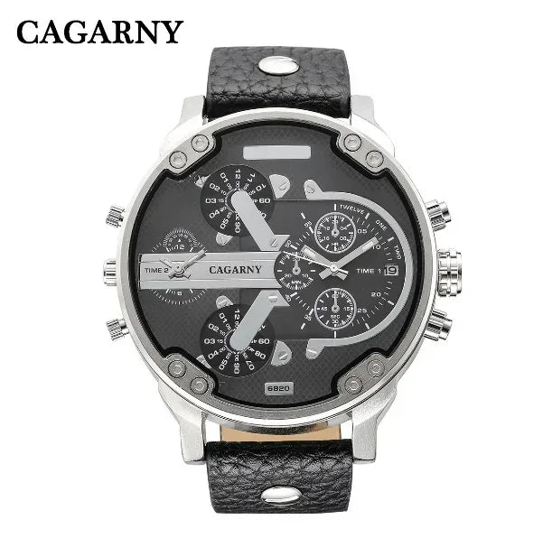 Montres pour hommes Cagarny, montres-bracelets à quartz tendance pour hommes, grande montre élégante avec bracelet en cuir, affichage 2 temps, style militaire, Relogio Masculino D6820 - AgorAstrA