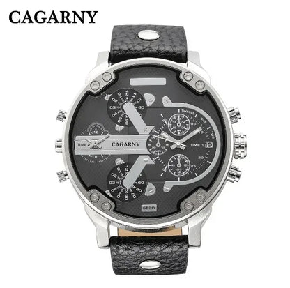 Montres pour hommes Cagarny, montres-bracelets à quartz tendance pour hommes, grande montre élégante avec bracelet en cuir, affichage 2 temps, style militaire, Relogio Masculino D6820 - AgorAstrA