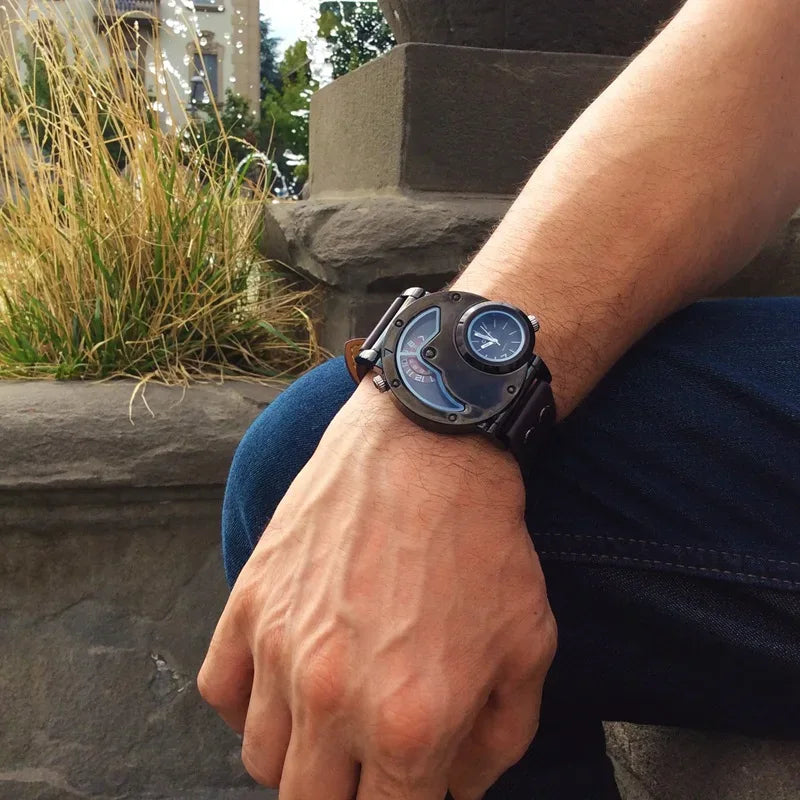 Montres de luxe Oulm pour homme, marque de créateur, double fuseau horaire, montre à quartz, montre décontractée en cuir, montre de sport pour homme, relogio masculino - AgorAstrA